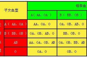 父母与子女的血型匹配关系