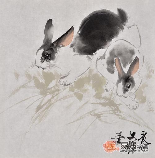 王文强动物画作品十二生肖之《兔》